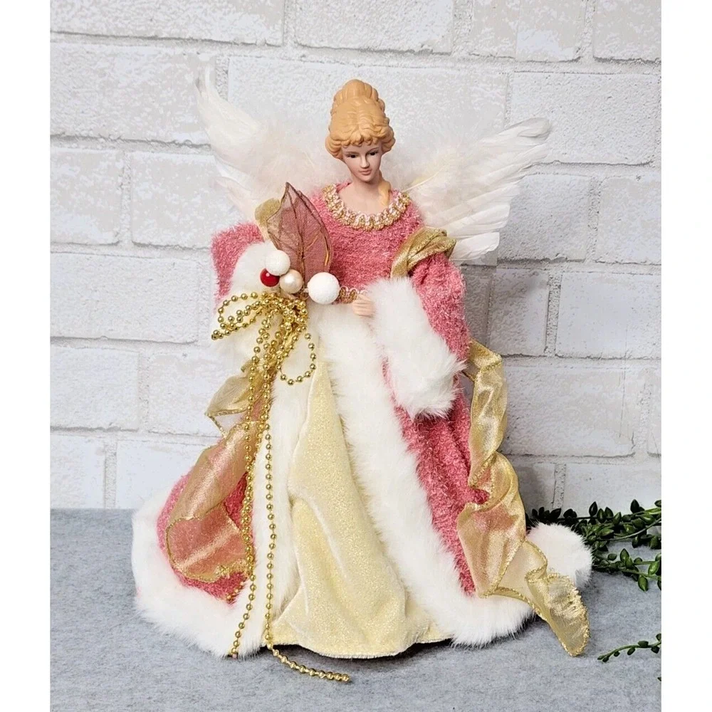 Victorian Pink Gold Angel Tree Topper Christmas Figure 12.5